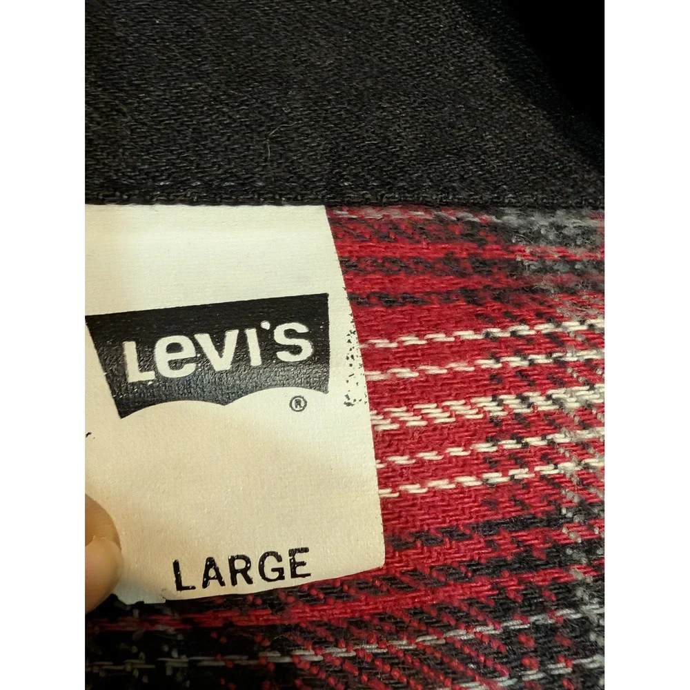 Levis 70699-4159 Black Trucker Jacket Plaid Flannel Lined Large 90s USA Made - Picture 7 of 9
